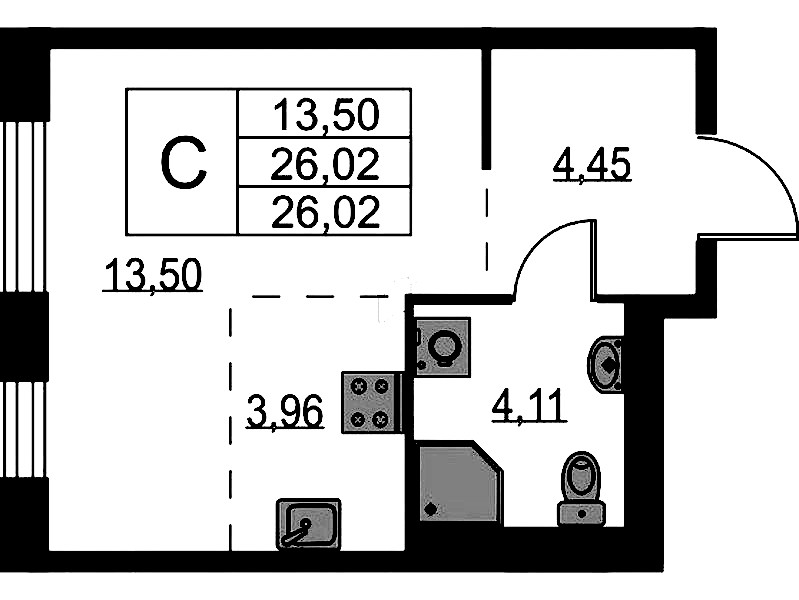 Квартира студия 26.02 м², 2/9 эт., ЖК «Квартал Лаголово»